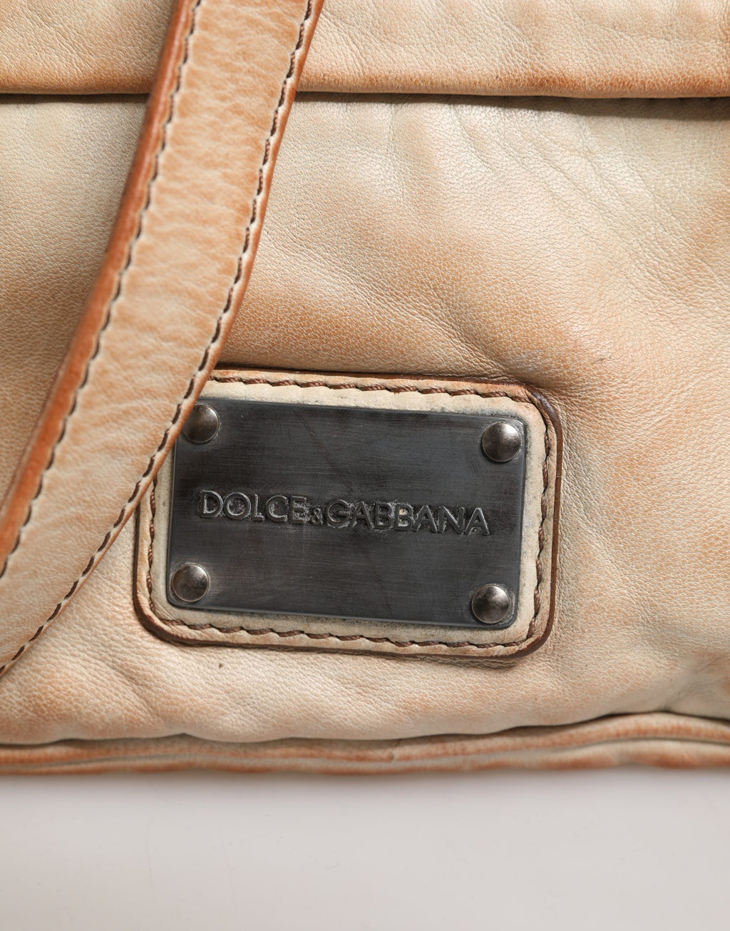 Beige Vintage Leather Logo Plaque Shoulder Borse Men Bag