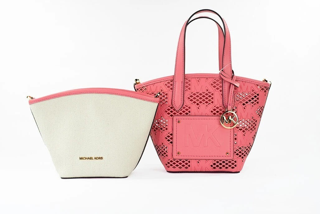 Michael Kors Kimber Small Tea Rose Leather 2-In-1 Zip Tote Messenger Bag Purse