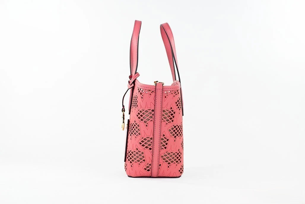 Michael Kors Kimber Small Tea Rose Leather 2-In-1 Zip Tote Messenger Bag Purse