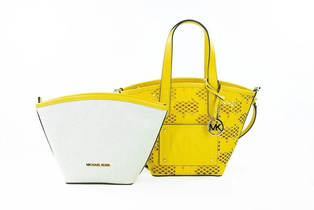 Michael Kors Kimber Small Daffodil Leather 2-In-1 Zip Tote Messenger Bag Purse