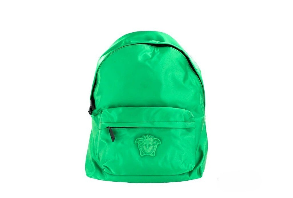Versace Large Bright Green Nylon Fabric Medusa Shoulder Backpack Bookbag