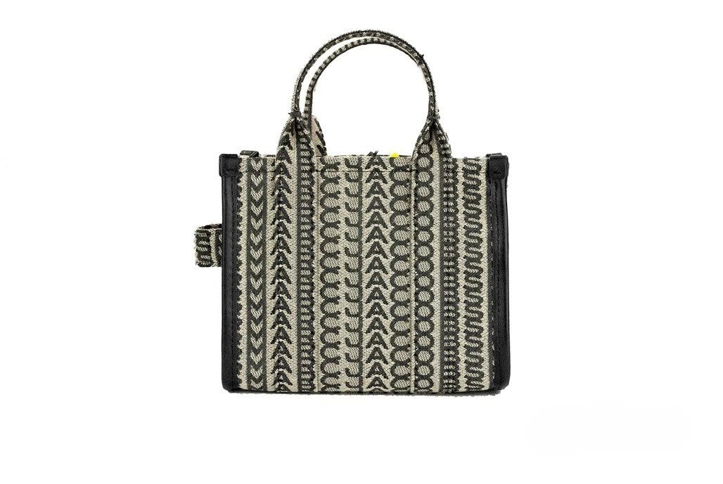 Marc Jacobs The Monogram Beige Mini Tote Woven Jacquard Canvas Crossbody Handbag