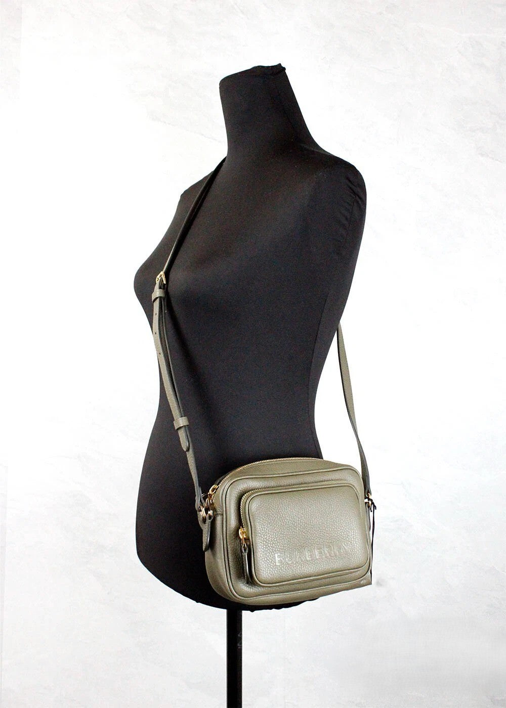 Burberry Small Branded Dark Fern Green Grainy Leather Camera Crossbody Bag