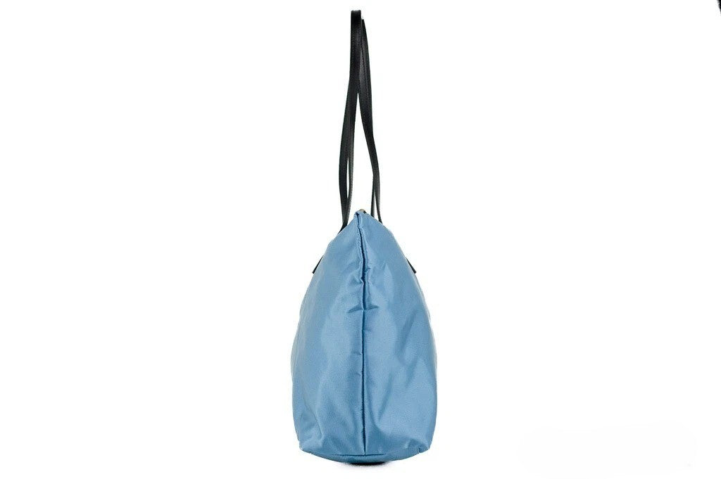 Versace Portuna Medusa Medium Cornflower Blue Nylon Leather Tote Bag Purse