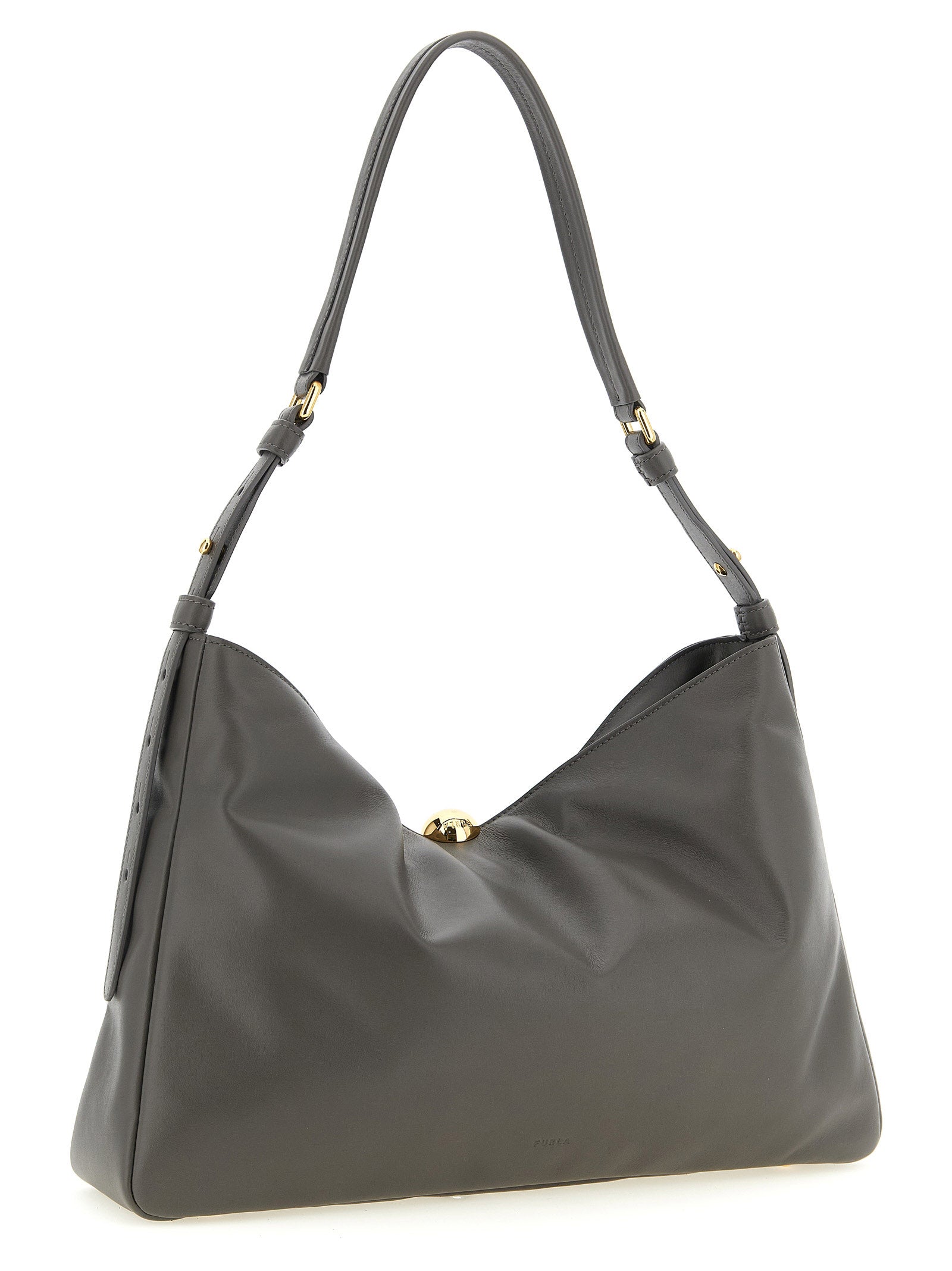 Gray Calfskin Shoulder Bag
