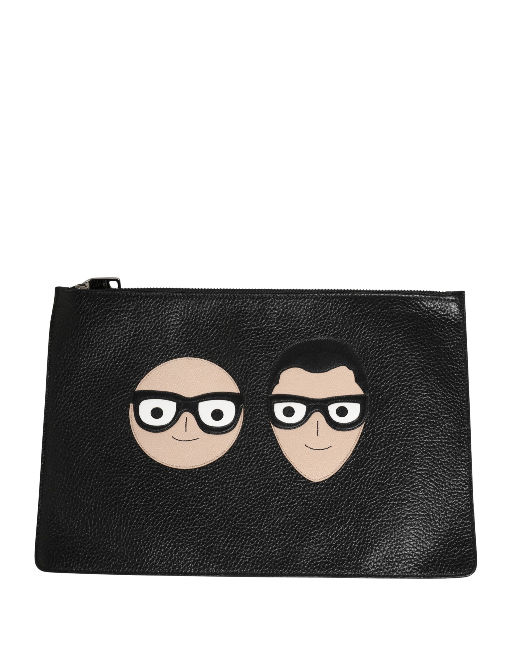 Black #DGFamily Embellished Leather Clutch Borse Bag