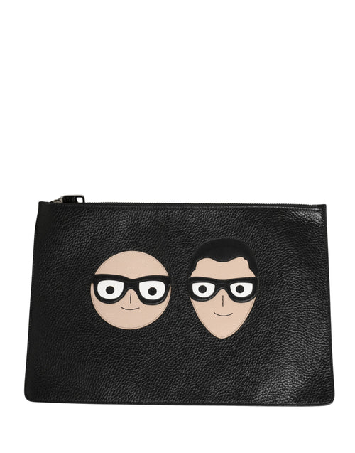 Black #DGFamily Embellished Leather Clutch Borse Bag