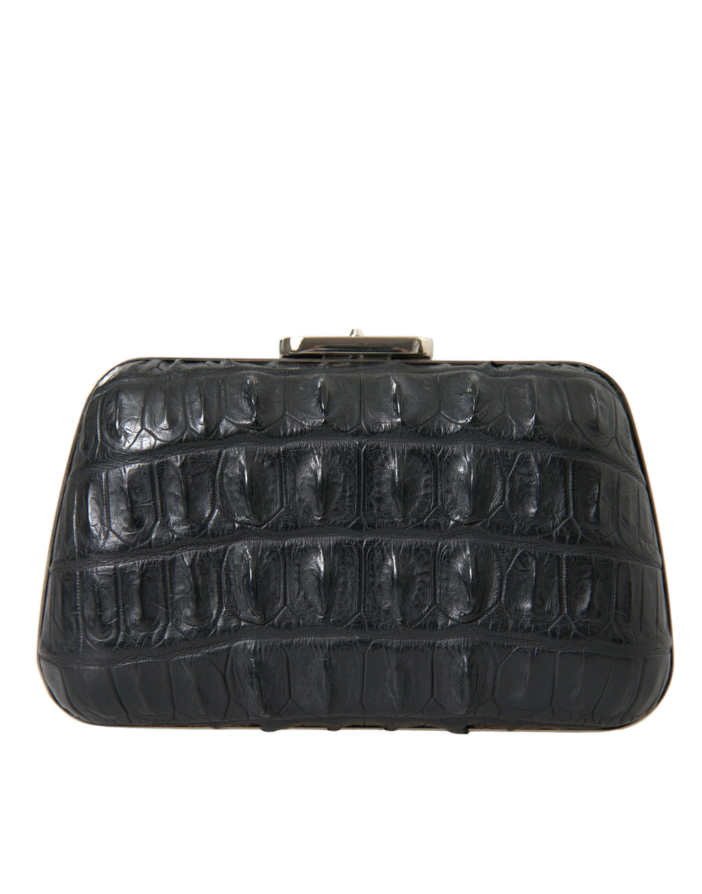 Black Exotic Skin Leather Shoulder Crossbody Box Clutch Bag