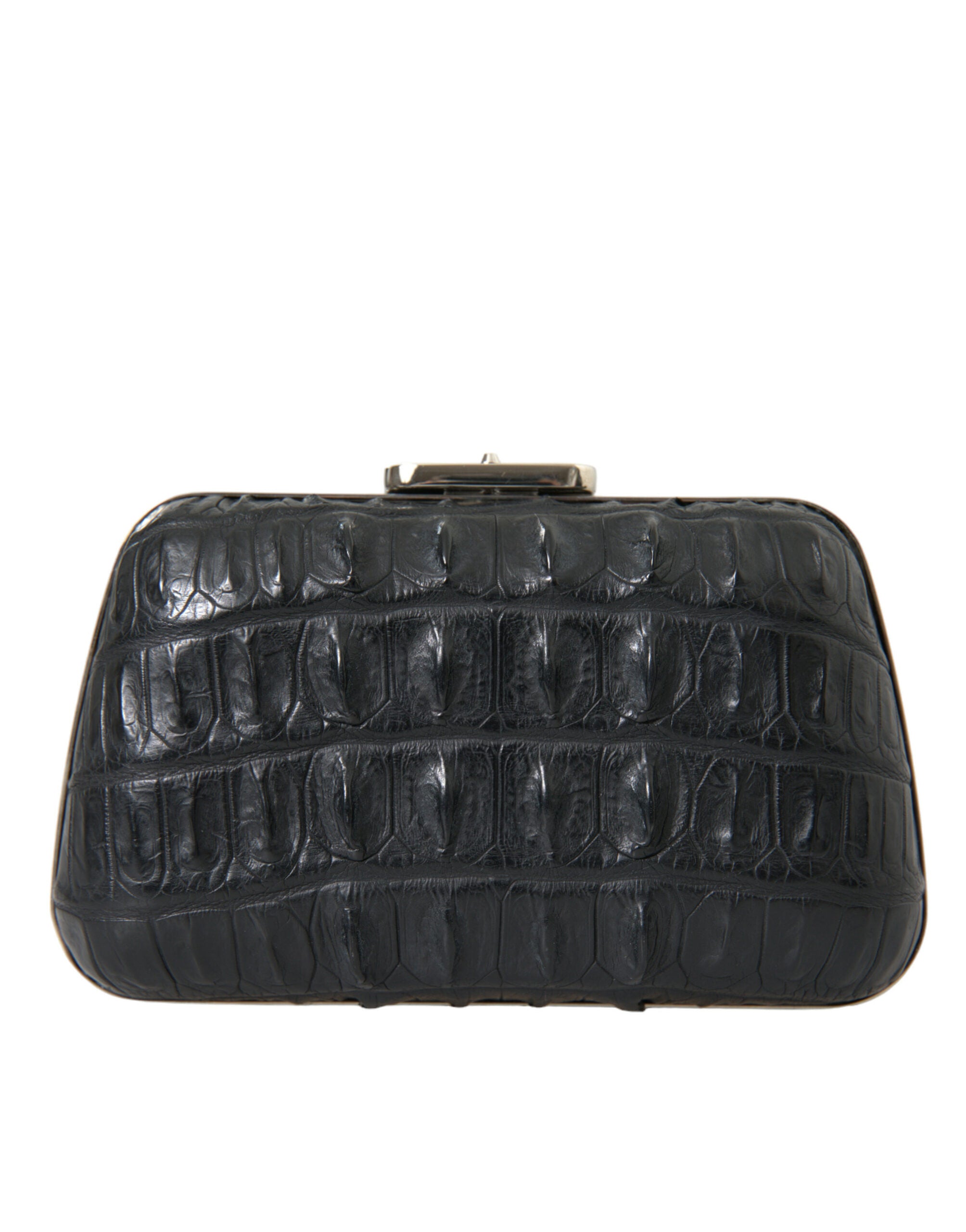 Black Exotic Skin Leather Shoulder Crossbody Box Clutch Bag