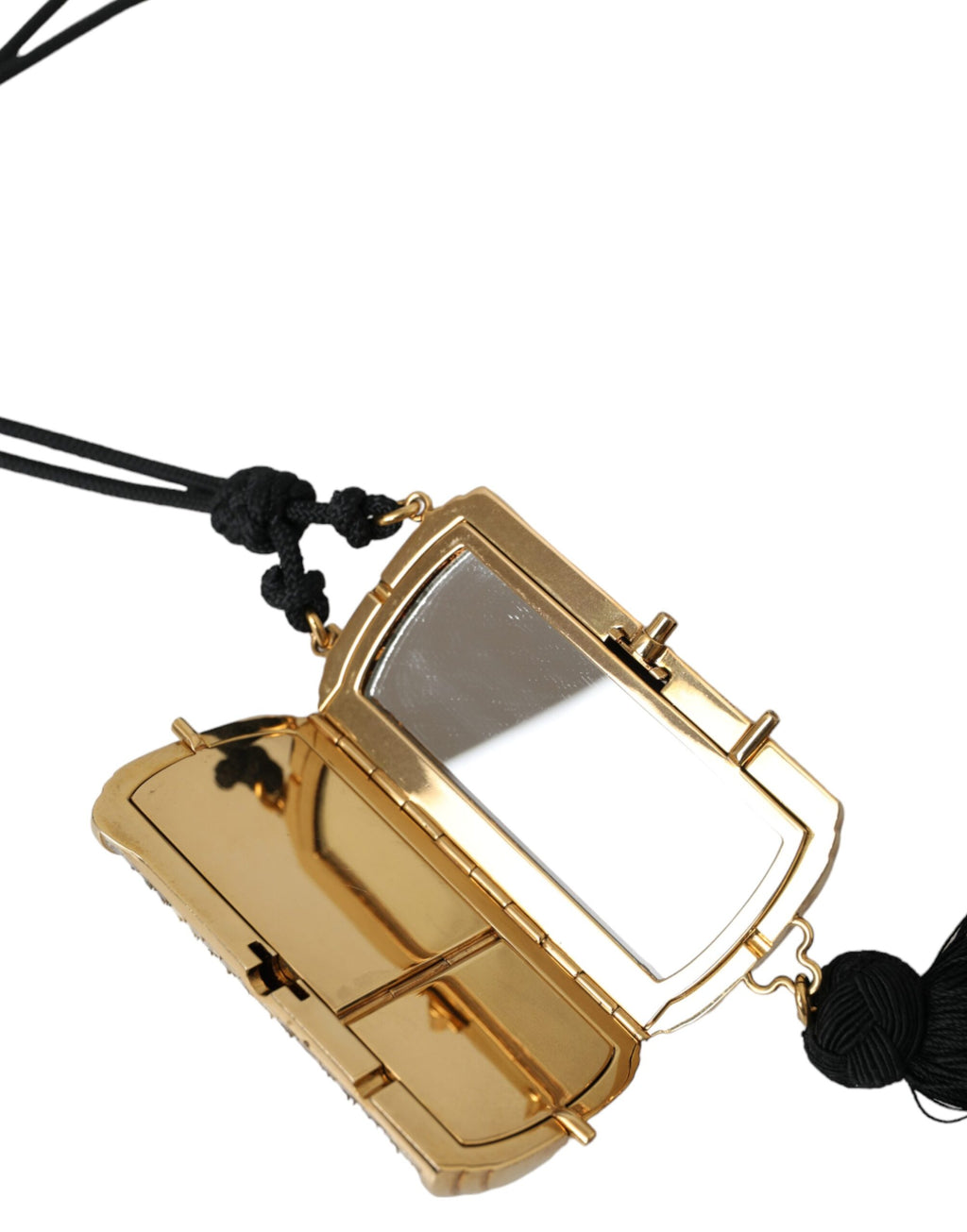 Beige Exotic Leather Mini Mirror Tassel Make Up Holder Bag