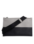 Black White Leather Logo Embossed Crossbody Bag