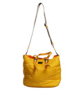 Yellow Orange Nylon Logo Plaque Hand Shoulder Duffle Bag