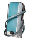 Blue Leather Cross Body Neck Strap Card Slot Phone Pocket